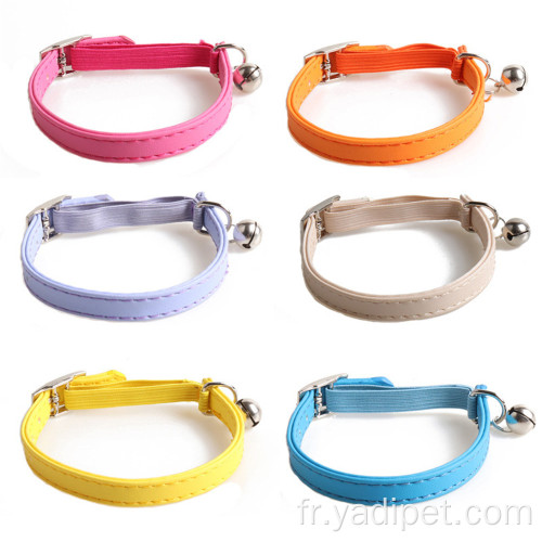 Collier de chat en PU avec cloches couleur bonbon élastique